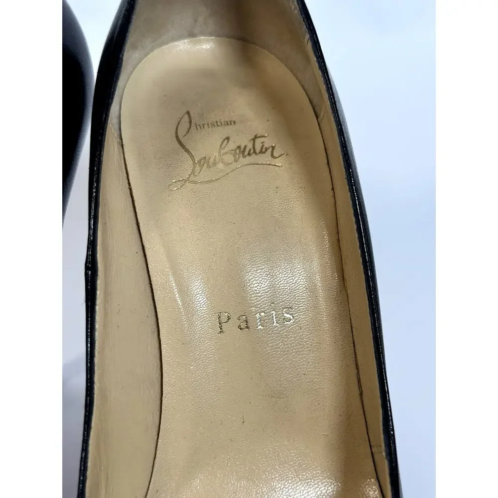 Christian Louboutin Black Leather Platform Pumps Heels Size 36 Red Sole